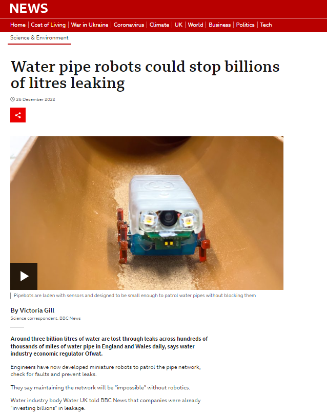Water pipe robots could stop billions of litres leaking